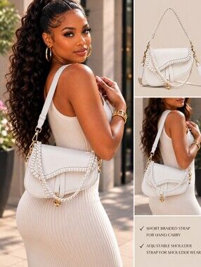 Beautiful White Braided Leather Trim Saddle Bag